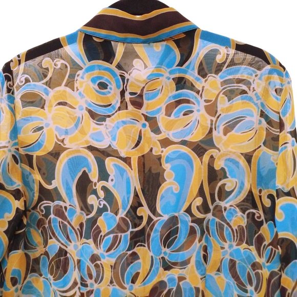 Lot of 2 Tops Sheer Blouses Geometric Patterned -M(10) Open-Front Button-up - Picture 13 of 13